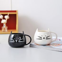 500 ml mignon de chat blanc noir tasse en céramique couple tasse de café au lait tasses de bureau de ménage pour cadeau d'anniversaire 2708