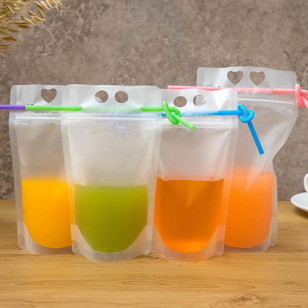 500 ml Vasos desechables Plástico esmerilado Bebidas para beber Bolsa de líquido Fiesta Boda Jugo de frutas Leche Té Bolsas portátiles zxf 29