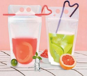 500 ml drinken zakjes tassen helder waterflessen frosted rits stand-up plastic drinktas met stro en houder Reclosable warmte-proof 17oz groothandel