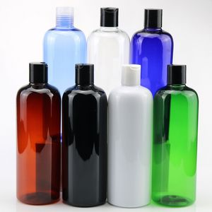 Botellas de plástico PET de color redondas vacías de 500 ml con tapa de disco para champú, loción, aceites, gel de ducha, suero