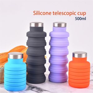 500ml bouteille d'eau pliante bouteille de café en silicone rétractable portable poursuit Travel Drinking Sport répond finalement Kettle 210917