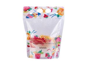 Pochette en plastique de sac d'emballage de boisson de modèle de fruit de 500 ml pour le café de lait de jus de boisson avec la poignée et les trous pour Straw1206283