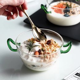 500 ml glazen slakom met handgreep Dessert Bowl Magnetron Oven Warmte-resistente ontbijt Haver Oats Ice Cream Huishoudelijke kommen