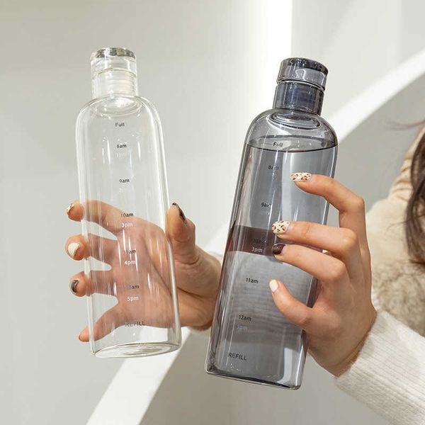 500ml dernier réservoir portable en plastique de sport de tasse avec échelle de temps pour les couples bouteille d'eau extérieure anti-goutte P230530