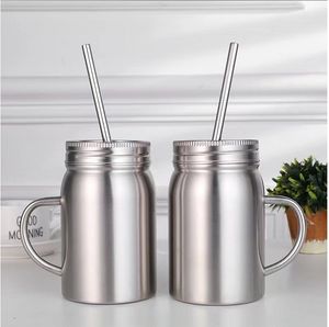 500 ml Mason Tumbler Mason Jar Roestvrij staal Dubbele ommuurde tuimelaar met handgreepliden en lekbestendig deksel waterfles over zee A0054