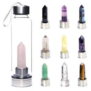 500 ml natuurlijke kristalwaterfles kristalglazen Staalstaal Cup Healing Obelisk Wand Elixir Quartz Wand Heals Energy Mokken SS1202