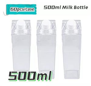 Caja de leche de plástico de 500ml, botella de agua de cartón de leche de plástico transparente, botellas de jugo cuadradas para deportes al aire libre, viajes, sin BPA