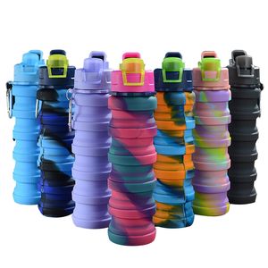 500ml draagbare intrekbare siliconen fles vouwen water flessen buiten reizen drinkbeker met carabiner opvouwbare kopjes