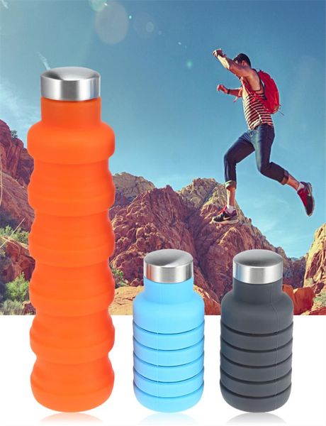 Botella de agua de silicona portátil de 500 ml, botella de café plegable retráctil, para viajes al aire libre, bebida deportiva plegable, hervidor Pref5303425