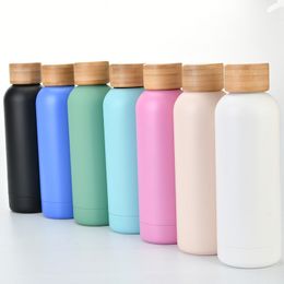 500 ml roestvrijstalen vacuümfles voor fitness draagbare 17oz thermische isolatie sportwaterfles met bamboe deksel