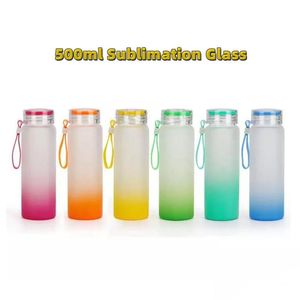 500 ml sublimatie glazen waterfles, matte gradiëntkleuren, thermische overdrachtbekers met deksel
