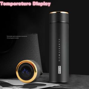 500 ml Thermos -vacuümkolven Temperatuurdisplay 304StaFerless Steel My Water Bottle Travel Coffee Mug Tea Milk Thermo Cup Y200106