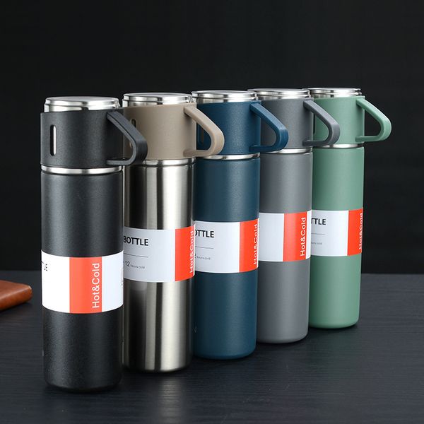 Bouteille d'eau thermos de 500 ml avec tasses tasse à café de voyage d'affaires isolée sous vide garde au chaud/froid pendant 24 heures