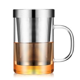 Taza de infusor de té de vidrio resistente al calor de viaje de 500 ml con tapa de acero inoxidable taza de café vaso de cocina grande Y200104323U