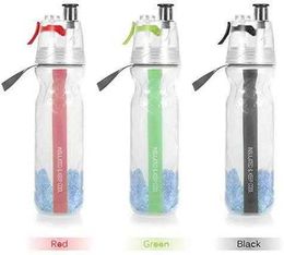 Botellas de agua de 500 ML, botella de agua con rociador de niebla aislada, botella fría de hielo de doble capa, hervidor de agua para deportes al aire libre Y0915