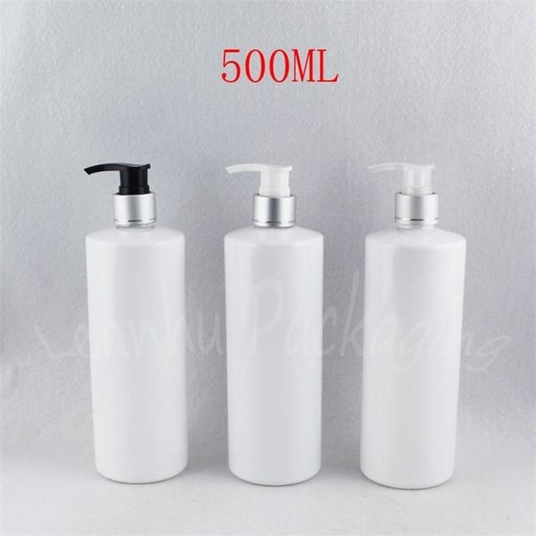 500 ML Blanco Hombro plano Botella de plástico 500CC Envase cosmético vacío Champú Loción Botella de embalaje 15 PCLot T200819