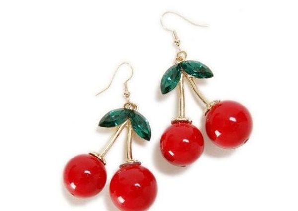 500 paires boucles d'oreilles cerises belles boucles d'oreilles fruits rouges cristal strass mode boucles d'oreilles breloques balancent pour les femmes