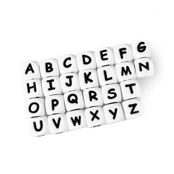 Lote de 500 cuentas en forma de letras de silicona para bebé, mordedores sin BPA, cuentas del alfabeto inglés, accesorios de nombre DIY de grado alimenticio, 12MM, 500 Uds./lote 240123