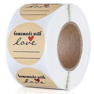 500 stks 1.5 inch rol Kraft zelfgemaakte met liefde ronde kleefstickers gift box tas etiketten bakken decor