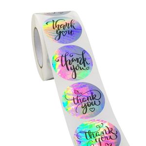 500 stks 1.5 inch dank u regenboog ronde stickers afdichting labels voor kerstcadeau bruiloft envelop decoratie