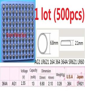 500 Uds 1 lote AG1 LR621 164 364 364A SR621 LR60 155V pila de botón alcalina bandeja de baterías 3336653