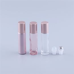500 stks 10 ml roze kleur dik glazen roll op essentiële olie lege parfum fles roller bal fles voor reizen