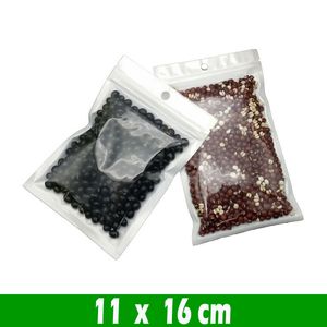 500 pcs 11 * 16 cm clair blanc perle en plastique Poly OPP sacs d'emballage fermeture à glissière emballages au détail bijoux sac de nourriture accrocher trou auto-scellant refermable pour accessoires de téléphone portable