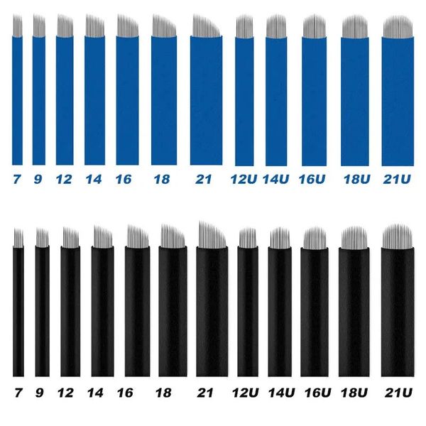 500PCS 12/14/16/18/21Pins Agujas De Microblading Wenkbrauw Tattoo Wegwerp Blade Handmatig microblade Permanente Make-Up Naald 231229
