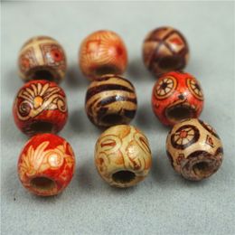 Assortiment de perles rondes en bois de 12mm, 500 pièces, perles en bois à motif peint, pour la fabrication de bijoux, bracelets, breloques d'espacement amples Bead297U