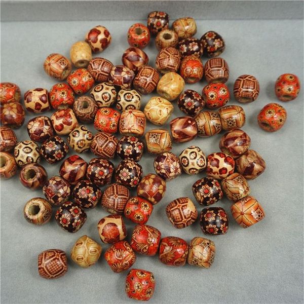 500 Uds. Cuentas de madera de 12mm, cuentas de madera de barril con patrón pintado redondo surtido para hacer joyas, pulseras, abalorios espaciadores sueltos, Bead280F