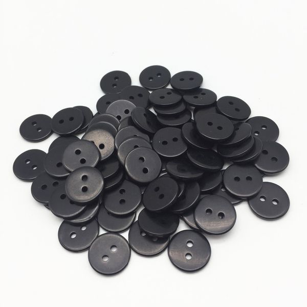 Boutons ronds en résine noire, 15mm, 500 pièces, couture, 2 trous, bouton de chemise pour vêtements, fabrication de cartes, Scrapbooking
