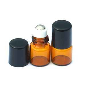 500 stks 1ml Mini Roll On Roller Flessen voor essentiële oliën Roll-on hervulbare parfumfles deodorant Containers met Black Deksel