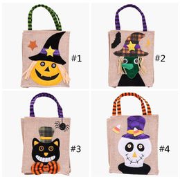 500 stks 26 * 15cm Feestelijke Feestartikelen Halloween Linnen Tote Bag Pompoen Snoep Opbergzakken 4 Stijlen Halloweens Decoration Handtas T9i001370