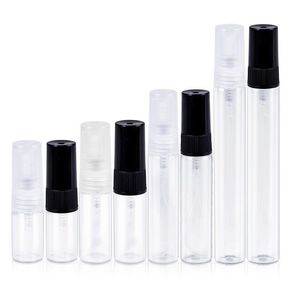 500 unidades 2ml 3ml 5ml 10ml Frasco de vidro para perfume Frascos de spray transparente Frasco de embalagem de fragrância vazia com tampa preta e branca Ubbjk