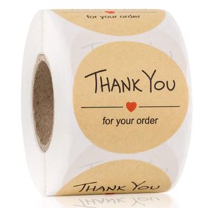Autocollants ronds en papier Kraft merci pour votre commande, 500 pouces, 1.5 pièces, étiquettes adhésives rondes, pâtisserie, décoration d'enveloppe pour fête de mariage