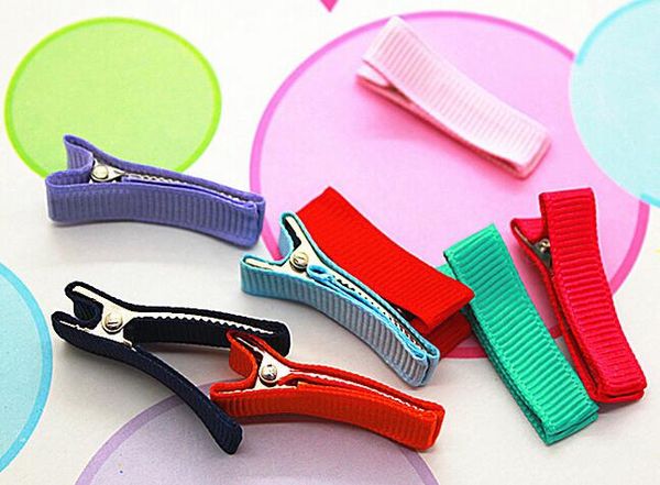 35MM bricolage tout couvert ruban pince à cheveux accessoire entièrement doublé alligator Double broches clips fille cheveux arcs fleurs bandeau FJ3228