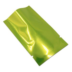 500 pièces 7*10 cm vert plat feuille d'aluminium brillant ouvrir sac d'emballage mylar pochettes d'emballage en plastique petits mini sacs de stockage d'énergie pochette cadeau