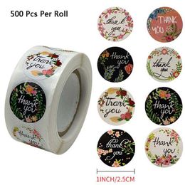 500 stks 8 ontwerpen bloemen dank u stickers 1 inch voor bruiloft gunsten briefpapier cadeau wrap