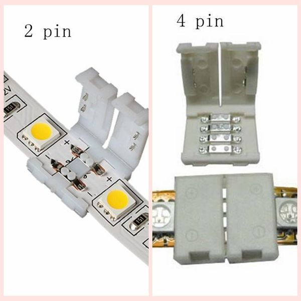 500 Uds 8MM 2PIN 10mm 4PIN PCB adaptador de conector sin soldadura para SMD 5050 3528 RGB/tira de luz LED de un solo Color