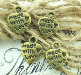 500pcs alliage d'argent bronze antique MADE WITH LOVE pendentif à breloques coeur 9x11mm