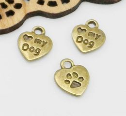 500 stks Antiek Brons Mini Heart Love My Dog Charms Hanger voor Sieraden Maken 10x12mm