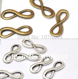 500 Uds. Conectores de símbolo infinito de bronce plateado antiguo, dijes para fabricación de joyas, 23x8mm