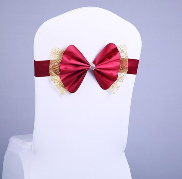 500pcs Bowknot Housse de chaise de mariage Ceintures élastiques Spandex Bow Chair-Band avec boucle pour les mariages Banquet Party Décoration Accessoires SN5614