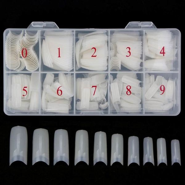 500pcs / boîte acrylique ongles conseils faux ongles avec design transparent ongles capsules artificielle demi-couverture manucure française faux ongles 220725