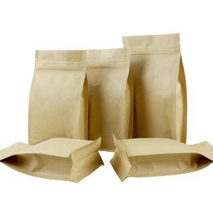 500pcs papier kraft brun feuille de mylar debout gousset latéral auto-scellant fermeture à glissière sac d'emballage recyclable sac de stockage des aliments au détail