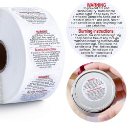 Etiquetas de advertencia de velas de 500 piezas pegatinas a prueba de lágrimas a prueba de agua perfecta talla de texto grande