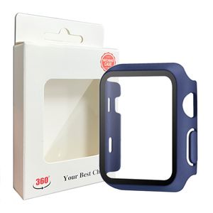 Para cajas de Apple Watch 8 7 6 5 4 3 2 1 SE 49 mm 45 mm 44 mm 42 mm 41 mm 40 mm 38 mm PC dura Protector de pantalla de vidrio templado incorporado Cobertura total Cubierta de segunda generación