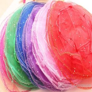 500 pièces cercle diamètre 26 cm multicolore Organza bijoux sacs luxe mariage Voile cadeau sac cordon bijoux emballage noël 1885