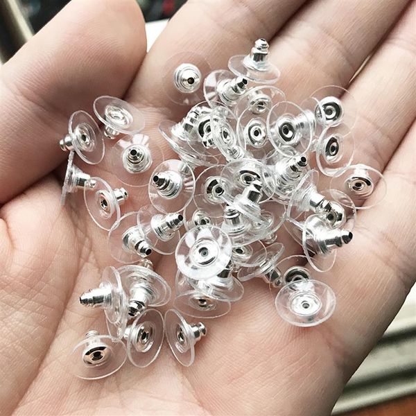 500pcs bricolage artisanat accessoires silicone boucle d'oreille arrière bouchons oreille post écrous résultats de bijoux composants or et argent277T