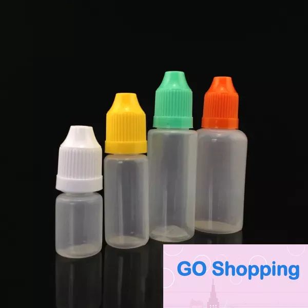 Flacons compte-gouttes en plastique de 3ml, 5ml, 10ml, 15ml, 20ml, 30ml, 50ml, avec bouchon à l'épreuve des enfants et embouts fins, récipient vide pour jus, 500 pièces